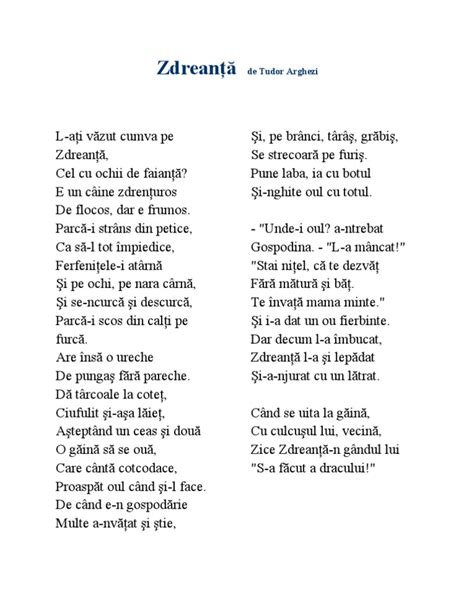 poezia zdreanta versuri